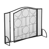 Artisasset Single Door Black Mesh Geometric Pattern Grill Living Room Wrought Iron Fireplace Screen