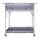 Rustic weathered Plant Stand with Metal Frame and Bottom Shelf, Washed White Cart