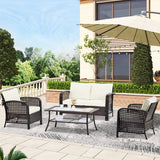 4 Pieces Outdoor Balcony Patio Furniture Set Rattan Chair coffee table Wicker Brown Indoor Porch Poolside