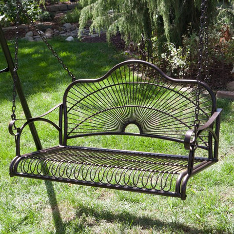 Hanging Iron Porch Swing Outdoor Patio Furniture Chair w/Armrests, Mounting Chains