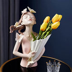 Vase Girl Fantasy Resin Figure Statue Modern Home Decor Household Vase Decor Living Room Girl Decor Figures Funiture Salon Gift