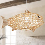 Creative Artistic Fish Pendant Lights Hand Woven Rattan Hanging Lamps Light Fixtures - GardenDecorNmore.com