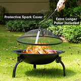 22" Iron Fire Pit Bowl & Screen, Outdoor Backyard Patio Garden Burning Heater Black