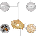 Creative Artistic Fish Pendant Lights Hand Woven Rattan Hanging Lamps Light Fixtures - GardenDecorNmore.com