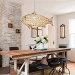 Creative Artistic Fish Pendant Lights Hand Woven Rattan Hanging Lamps Light Fixtures - GardenDecorNmore.com