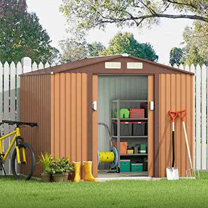 6' x 8' Outdoor Backyard Garden Metal Shed Utility Tool Stotage Coffee