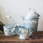 Embossed Metal Watering Can Flower Herb Pot Vase Storage Bucket - GardenDecorNmore.com