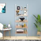 5-Tier Shelf Modern Wood Ladder Bookcase with Metal Frame, Industrial