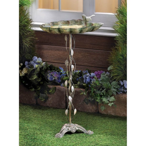 Verdigris Leaf rustic metal Birdbath