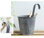 Vintage Washed Tin small Heart Flower Plant Bucket Balcony Hanging Hook Fence Pot - GardenDecorNmore.com