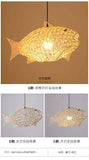 Creative Artistic Fish Pendant Lights Hand Woven Rattan Hanging Lamps Light Fixtures - GardenDecorNmore.com