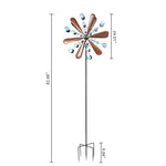 Wrought Iron Windmill Copper Leaf Blue Dots -Outdoor Yard Lawn, Garden WindSpinner