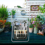 9 PCS Garden Tools Set Ergonomic Wooden Handle Sturdy Stool, Detachable Tool Kit , multi-use Gardening