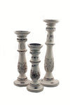 Benzara Distressed Finish Wooden Pillar Shaped Candleholder; Set of 3; White