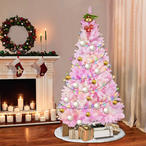 Pink Artificial Snow Flocked Christmas Tree, 8ft Full Tree, With Metal Stand