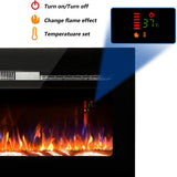 48" Electric Fireplace, Recessed & Wall Mounted, Bracket,Thin, Remote,Timer, Crystal, Adjustable Flame Color, 1500W, Black