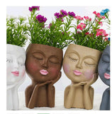 Resin Flower Pot Vase Artistic Sculpture Head face Planter Flower Pot