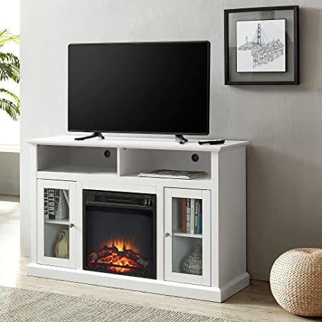 Modern Electric Fireplace Storage Cabinet, TV Stand Fit up to 55" Flat Screen TV, White