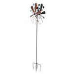 Wrought Iron Windmill Copper Leaf Blue Dots -Outdoor Yard Lawn, Garden WindSpinner