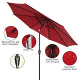 9FT Central Umbrella Portable Waterproof Folding Sunshade,Beach, Camping,Garden, Backyard, Pool,Deck, Wine Red