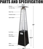 Bosonshop Outdoor Patio Heater, Pyramid Standing Gas LP Propane Heater With Wheels 87 Inches Tall 42000 BTU For Commercial Courtyard (Black)