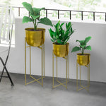 40; 30; 20 Inch High Brass Raised Planter with Stand; Set of 3; Gold; DunaWest