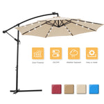 10 FT Solar LED Patio Outdoor Hanging Cantilever Umbrella Offset Easy Open  24 LED Lights - tan