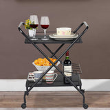 2-Tier Rolling Utility Cart with Wheels, Metal Bar Service Cart With Wine Rack, Lockable Wheel, Multi-Functional Storage Rack For Bar Office And Kitchen