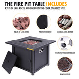 50,000 BTU Square 28 Inch/30" Outdoor Gas Firepit Table with Lava Rocks & Water-Proof Cover