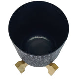 8 Inch Artisanal Industrial Round Hammered Metal Planter Pot with Wood Arch Stand; Midnight Blue