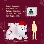 6ft Christmas Inflatable Polar Bear Family with Santa Hat Blow Up Built-in LED Lighted ; Quick Air Blown;