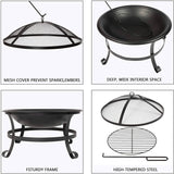 Bosonshop 22'' Outdoor Wood Burning BBQ Grill Firepit Bowl Round Steel Mesh Spark Screen Cover Fire Poker Patio Bonfire Backyard Camping