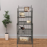 5 Tier Storage Metal Bakers Rack with Scrollwork Top, Gunmetal Gray