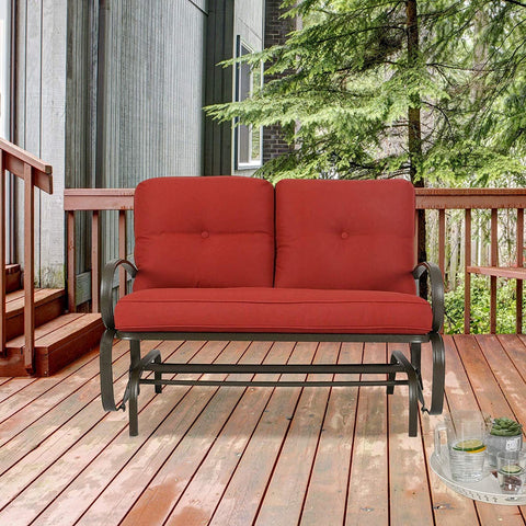 Patio Swing Glider Bench Outdoor Cushioned 2 Person Rocking Chair Garden Loveseat, Brick Red