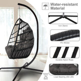 Swing Egg Chair, Stand, Indoor Outdoor Wicker Rattan Patio Basket Hanging Chair, C Type bracket ; cushion pillow;
