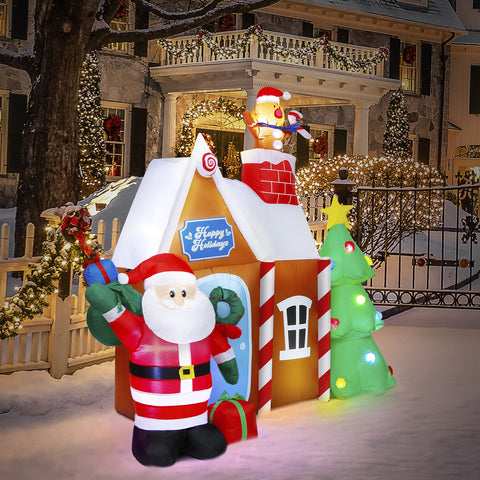 7ft Christmas Inflatable Gingerbread House Santa Claus LED Lighted Yard  Decor for Holiday Season