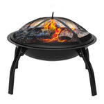 22" Iron Fire Pit Bowl & Screen, Outdoor Backyard Patio Garden Burning Heater Black