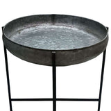 26 Inch Wide Round Tray Planter; Galvanized Iron Frame; X Shape Base; Gray; Black