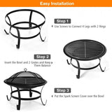 22 Inch Steel Outdoor Fire Pit Bowl grill With Wood Grate