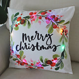 1 Pc Led Light Cushion Cover Wreath Print Christmas Decorations Christmas Pillow Case