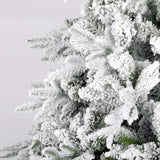 Snow Flocked Christmas Tree 7ft Artificial Hinged Pine Tree with White Realistic Tips Unlit