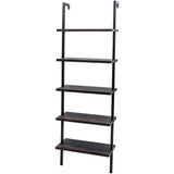 5-Tier Shelf Modern Wood Ladder Bookcase with Metal Frame, Industrial