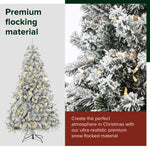 7.5ft Pre-lit Artificial Christmas Tree Flocked; Hinged, LED White Lights; Reinforced Metal Base