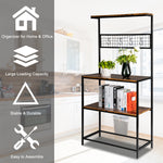 Metal Kitchen Bakers Rack Coffee Bar Microwave Oven Stand High Display Shelf for Spice Rack 10 Hooks