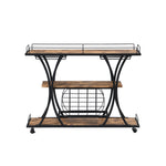 Industrial Black Bar Serving Cart for home with Wine Rack and Glass Holder;  3-tier Shelves;  Metal Frame