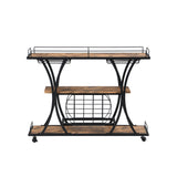 Industrial Black Bar Serving Cart for home with Wine Rack and Glass Holder;  3-tier Shelves;  Metal Frame