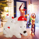 6ft Christmas Inflatable Polar Bear Family with Santa Hat Blow Up Built-in LED Lighted ; Quick Air Blown;