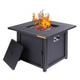 50,000 BTU Square 28 Inch/30" Outdoor Gas Firepit Table with Lava Rocks & Water-Proof Cover