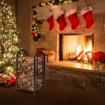 Fireplace Double Log Rack with 4 Pieces Fireplace Tools