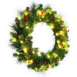 24" Pre-lit Artificial Spruce Christmas Wreath with berries